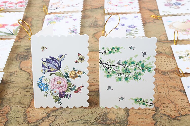 80pcs Beautiful Small Greeting Card Flash Pink Flower Birthday Card Family Message Card