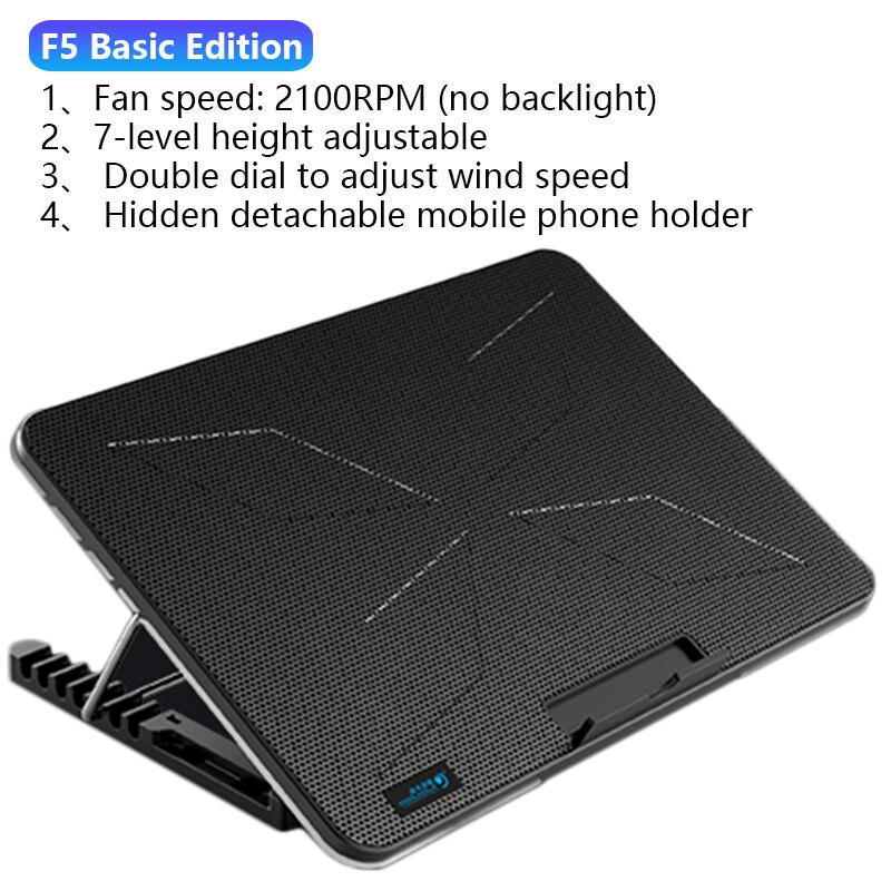 Coolcold RGB Gaming Laptop Cooler 12-17 Inch,Six Fan Cooling Bracket With Led Screen,Notebook Cool Stand Two USB Ports: F5 No Light-Blue