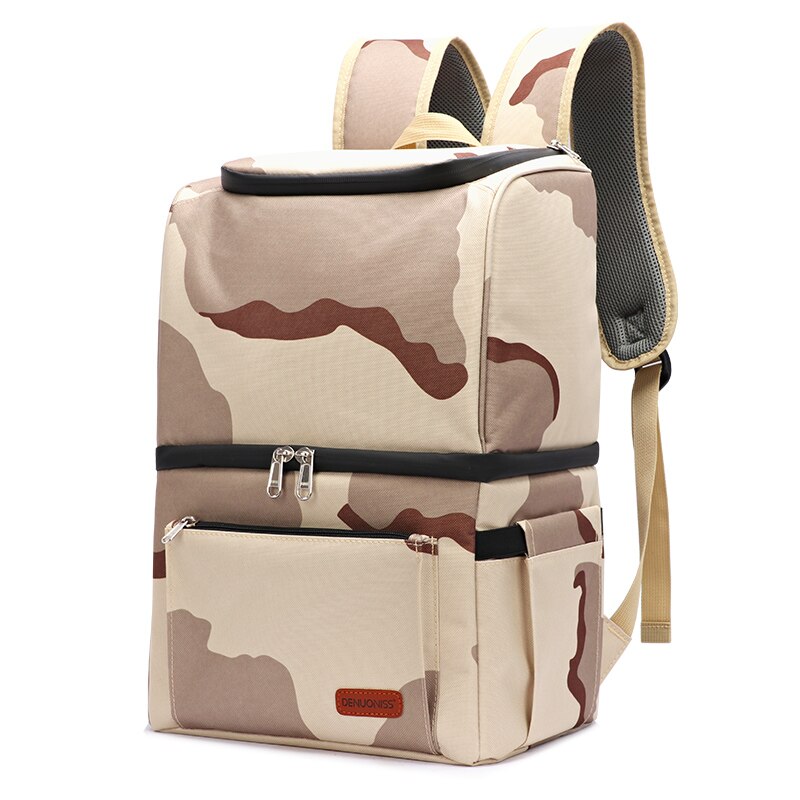 DENUONISS borsa termica zaino morbido grande doppio strato borsa termica isolata per alimenti borsa frigo birra vino borsa da Picnic: Brown Camouflage