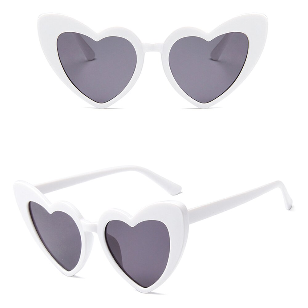 Hart Zonnebril Vrouwen Cat Eye Zonnebril Vrouwelijke Retro Liefde Hart Vormige Glazen Dames UV400 Bescherming: White
