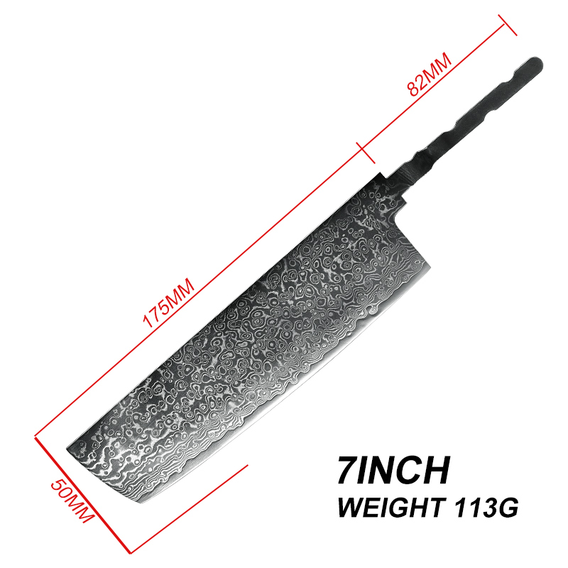 GRANDSHARP Japanese Chef Knifes Blank Blade DIY Damascus Steel VG10 Kitchen Knives Cutlery DIY Knife Making Tool without Handle: 7in Nakiri Knife