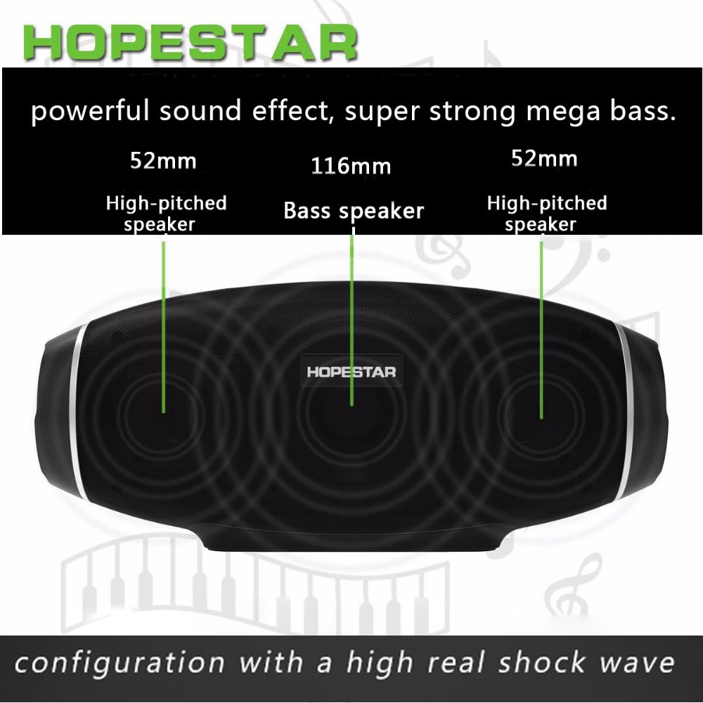 HOPESTAR H20 haut-parleur portable sans fil 30W IPX5 étanche extérieure Super basse avec batterie 6000mAh batterie externe USB TF AUX Mobile