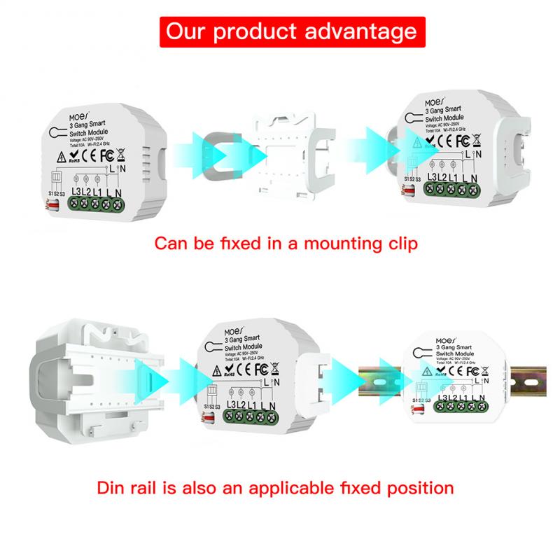 Smart Home 3 Gang DIY WiFi 2 Way Light LED Dimmer Module Switch Smart Life/Tuya APP Remote Control Work with Alexa Google Home