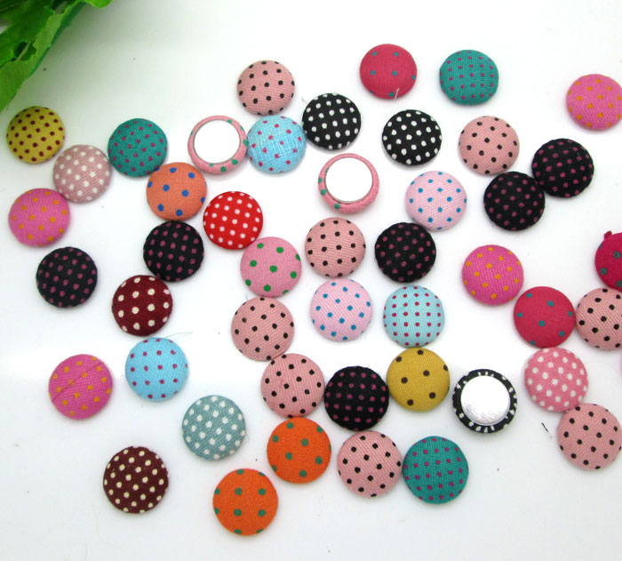 100 Stks Gemengde Dot Stof Bedekt Knoppen Cabochon Scrapbooking Naaien Doek Stof Plaksteen Knop Decor Diy Accessoires