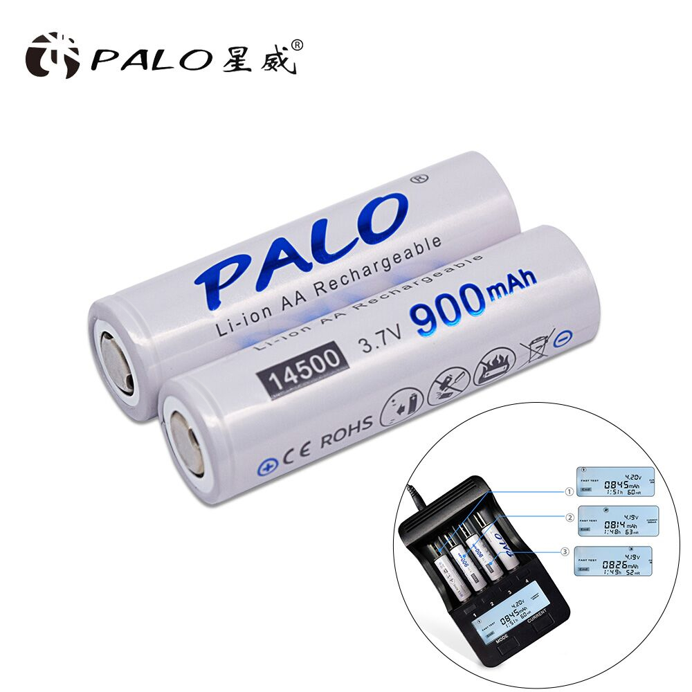 PALO 3,7 V 14500 batería recargable 14500 baterías AA de iones de litio con cargador 14500 para faros de linterna Led