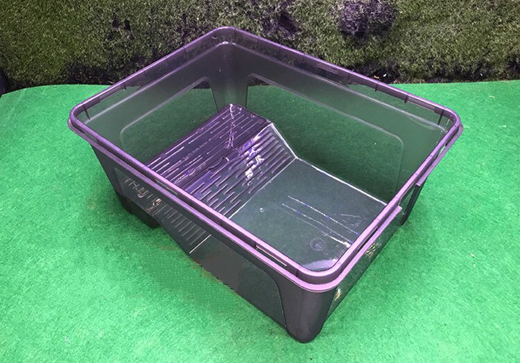 1PCS with drying table turtle tank feeding box transparent plastic large trumpet large Brazilian grass living basin: black / S