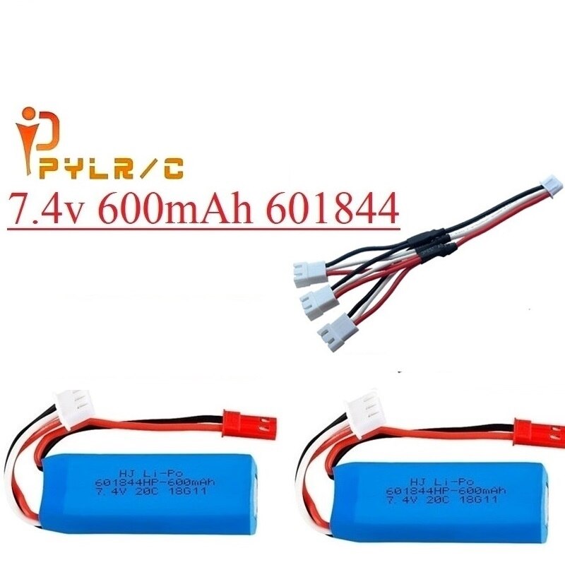 Upgrade 7.4V 600mAh 601844 Lipo Battery with USB charger for WLtoys K969 K979 K989 K999 P929 P939 RC Car Parts 2s 7.4v Battery: 2B C