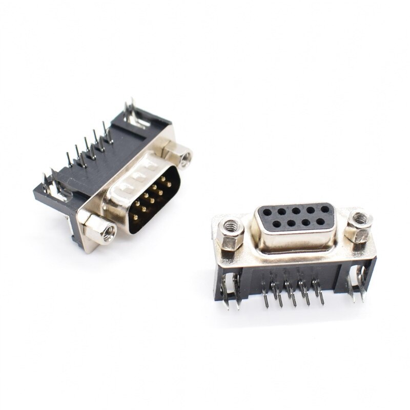 10 PCS DB9 Vrouwelijke Mannelijke PCB Mount D-Sub 9 pin PCB Connector RS232 Connector 90-graden gebogen naald DR9