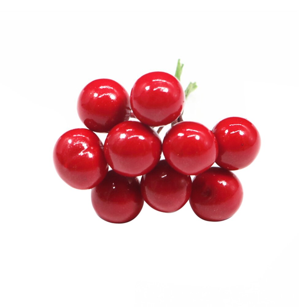 100Pcs Christmas Leaf Tree Red Artificial Cherry Holly Berry Branch Ornaments