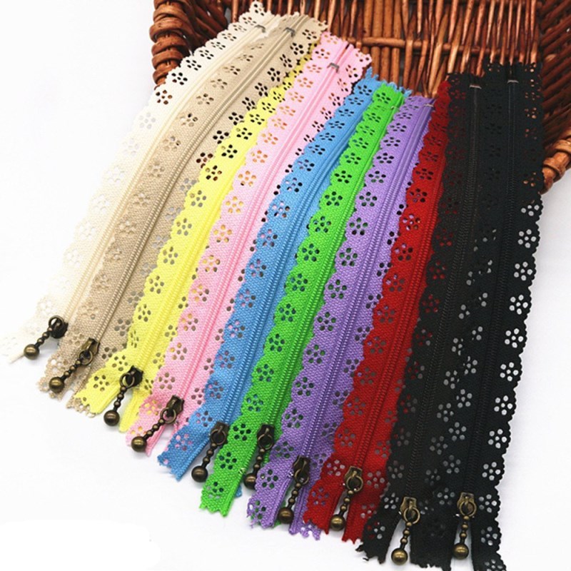 Willekeurige kleur 10 stks/partij 20 cm ritsen lace nylon afwerking rits voor naaien jurk AA7461