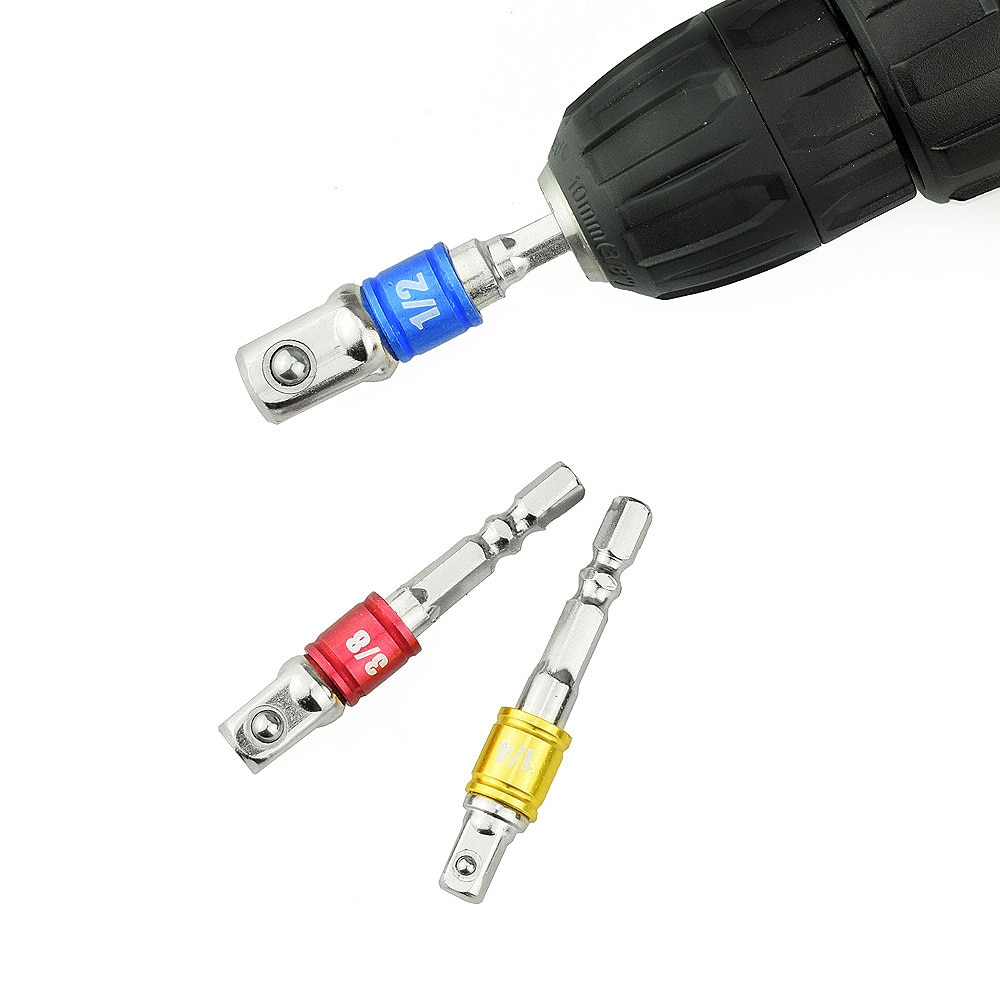 3PCS 1/4 3/8 1/2 Wrench Socket Adapter colorful Spring Loaded Ball Chrome Vanadium Steel Socket Adapter Drill Ratchet Power Tool
