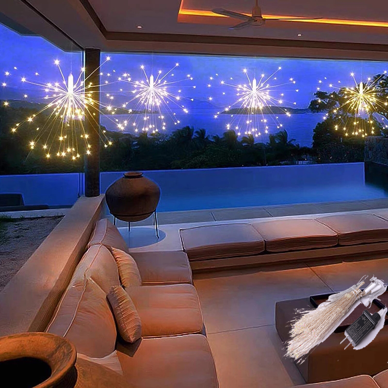 500-LED-Lichterkette mit wunderschönem Feuerwerk, DIY, Weihnachten und Neujahr, Schlafzimmer, Dekoration, Beleuchtung, Girlande, Lichterkette
