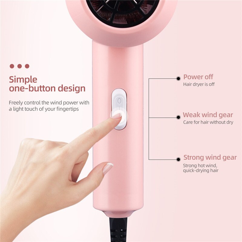 CkeyiN-secador de pelo potente, compacto, ligero, 500W, de secado rápido, de poco ruido, para viaje