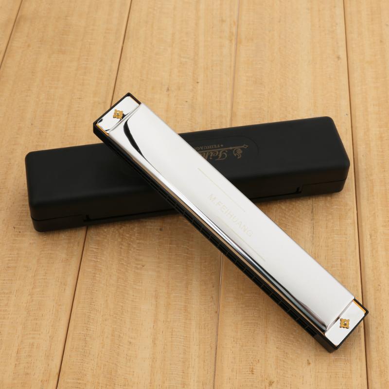 24 Hole Tremolo Harmonica C Key Octaaf-Tuned Mondharmonica Met Case