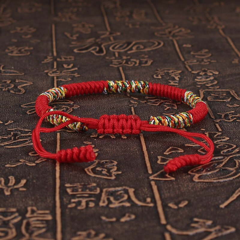 Pulsera Budista Tibetano para mujer y hombre, brazalete de hilo de colores, cuerda roja de la suerte, nudos trenzados, joyería