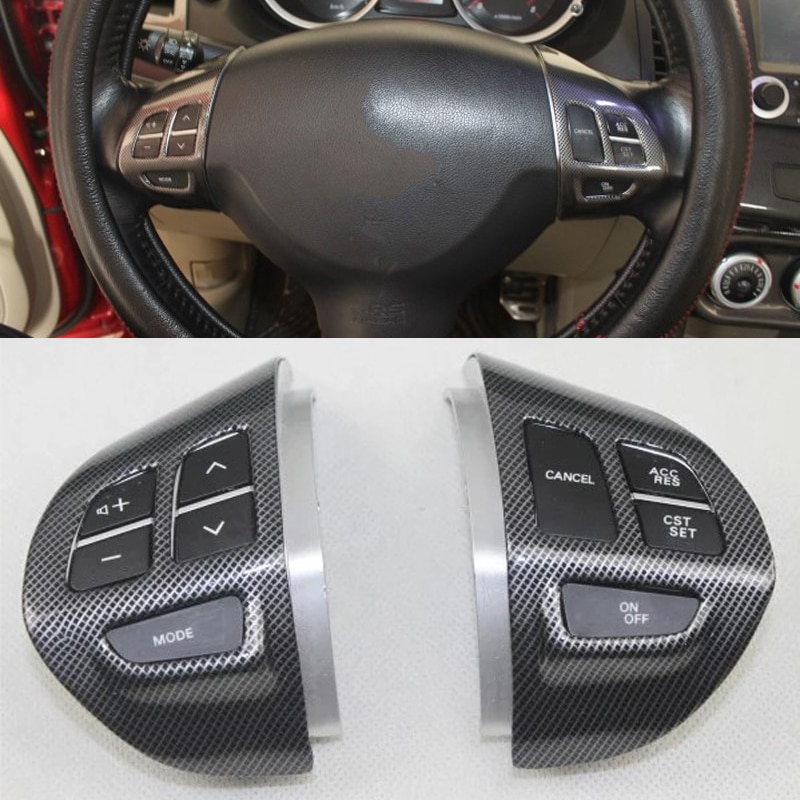 For Mitsubishi Lancer EX 2PCS Carbon Fiber ABS Car Interior Steering Wheel Cover Trim Moldings Car Styling Accessories