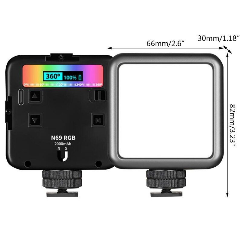 Praktische  n69 mini-rgb-led-videoleuchte, fotoleuchte, 360 °-vollfarbeinstellung, blitzschuh , 2500-9000k magnete
