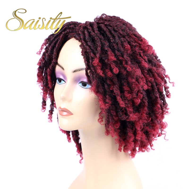 Saisity, peluca de pelo de talla mediana con rastas sintéticos para mujeres africanas, escarcha Ombre marrón con pelo negro, pelucas de trenzas rastas de Crochet Soul: T1B / color vino