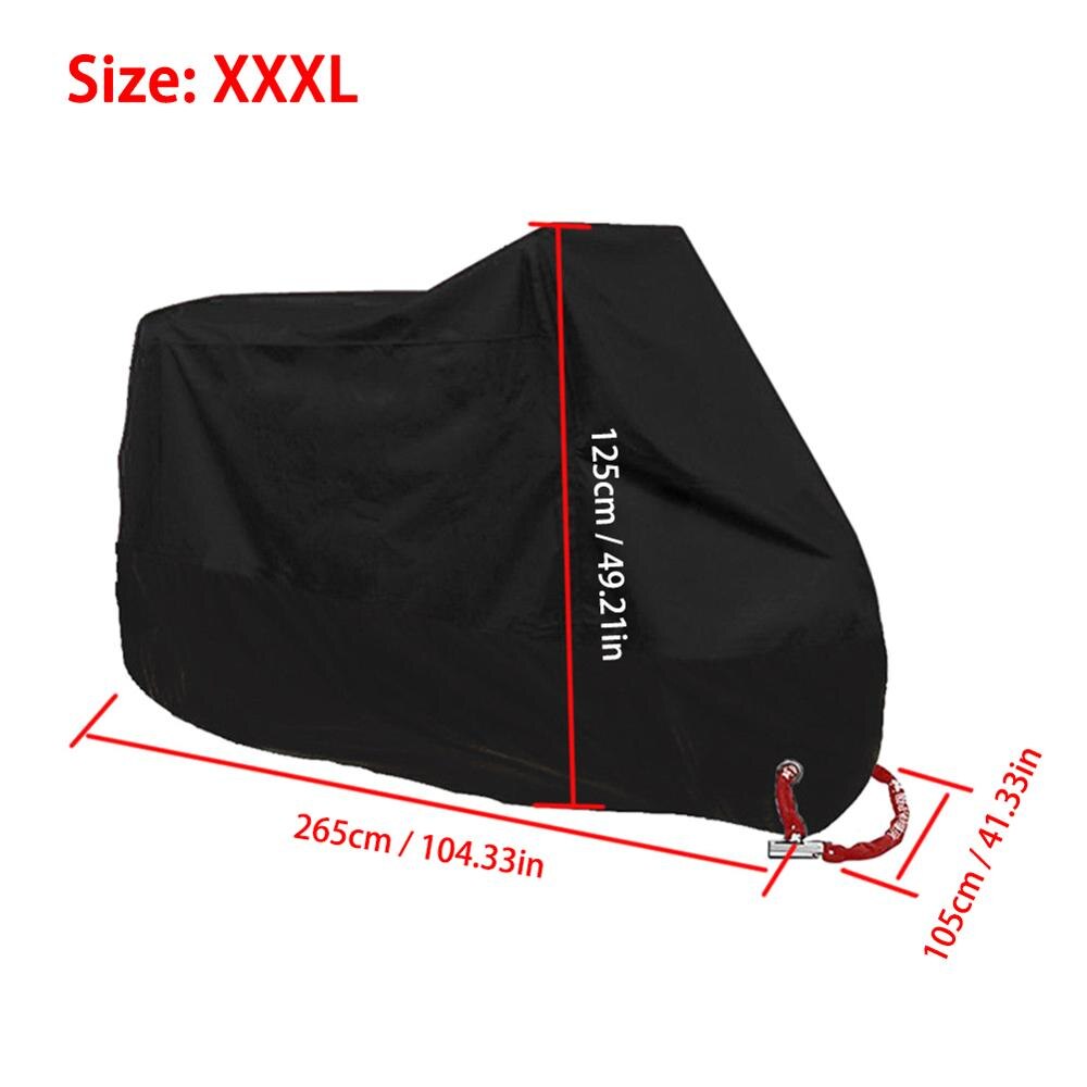 Ml xl xxl xxxl 190t fuld sort motorcykel cover udendørs uv-beskytter vandtæt regn støvtæt cover anti-tyveri med låsehul