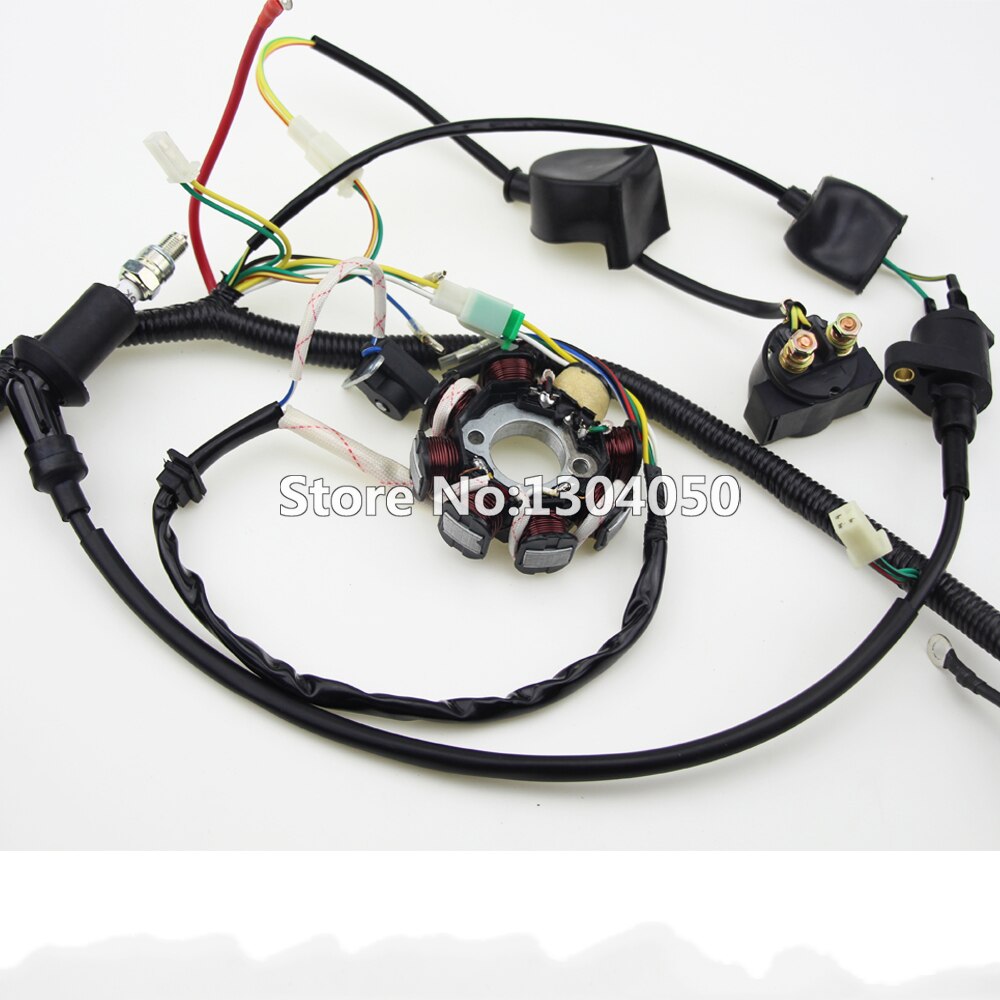 BUGGY WIRING HARNESS LOOM GY6 CDI ELECTRIC START STATOR 8 COIL C7HSA SPARK PLUG SWITCH ENGINE 150CC QUAD ATV GO KART KANDI DAZON