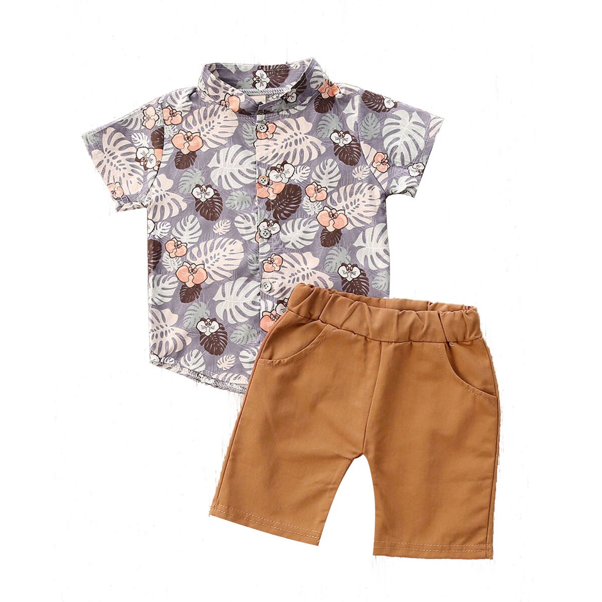 0-4Y Summer Infant Baby Boys Clothes Sets Floral Print Short Sleeve Single Breasted Shirts Tops+Shorts: C / 12M