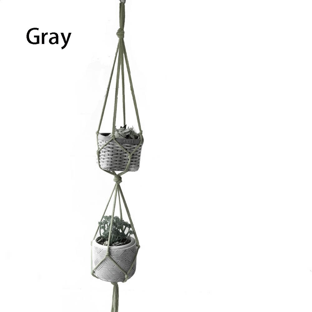 Simpel planteophæng simpelthen macrame planteophæng reb planteophæng blomsterophæng plantepottebakke: Grå -2 lag