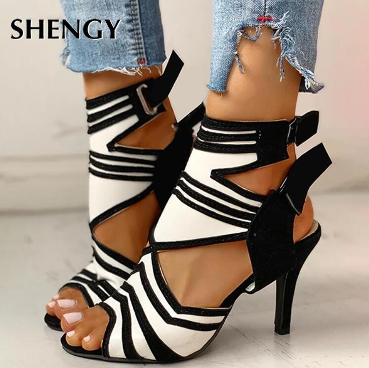 Sommar pumpar dam sandaler snörning hög klack fest zapatos de mujer sandalias de verano para mujer