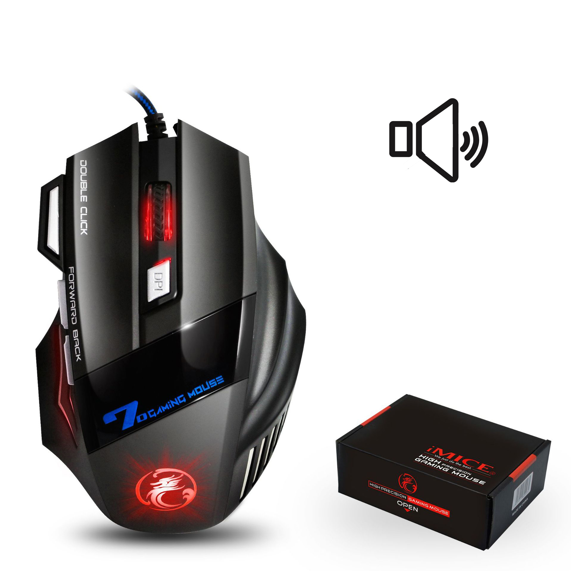 Ergonomic Wired Gaming Mouse 7 Button Colorful Luminous Mouse USB Gaming Mouse X7 for PC Laptop: Sound Black -box