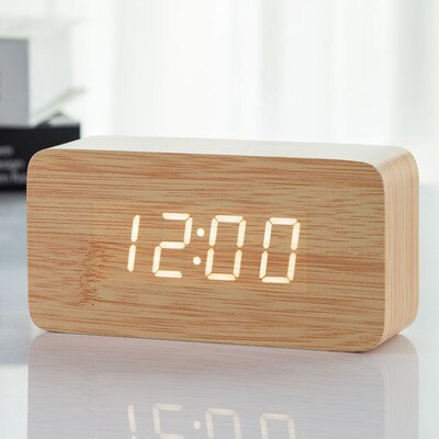 JINSUN Alarm Clocks Wood Bamboo LED Thermometer Digital Voice Table Clock Big Numbers Digital Clock KSW103: bamboo-white