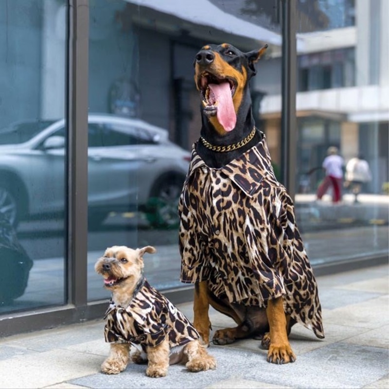 Kæledyr hund sommer leopard skjorte til små mellemstore hunde doberman teddy schnauzer mops husky yorkie t-shirt tøj tlc 25