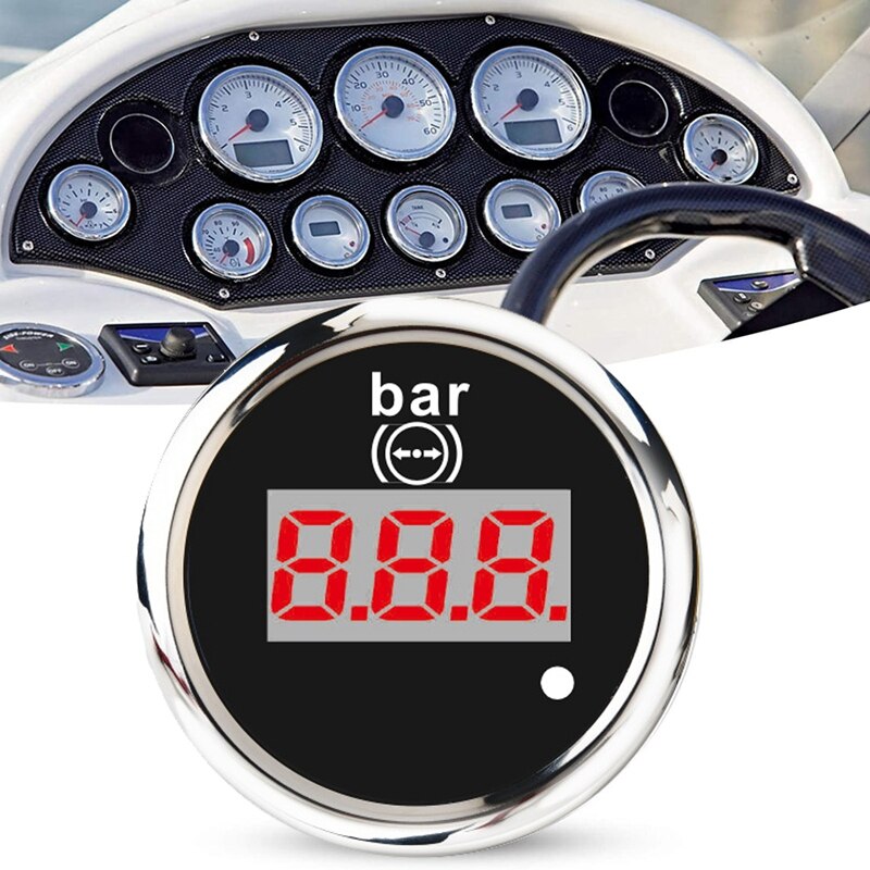 52mm Digital Air Pressure Gauge 0-10 Bar Universal Stainless Steel Meter Indicator Red Backlight with Alarm: black
