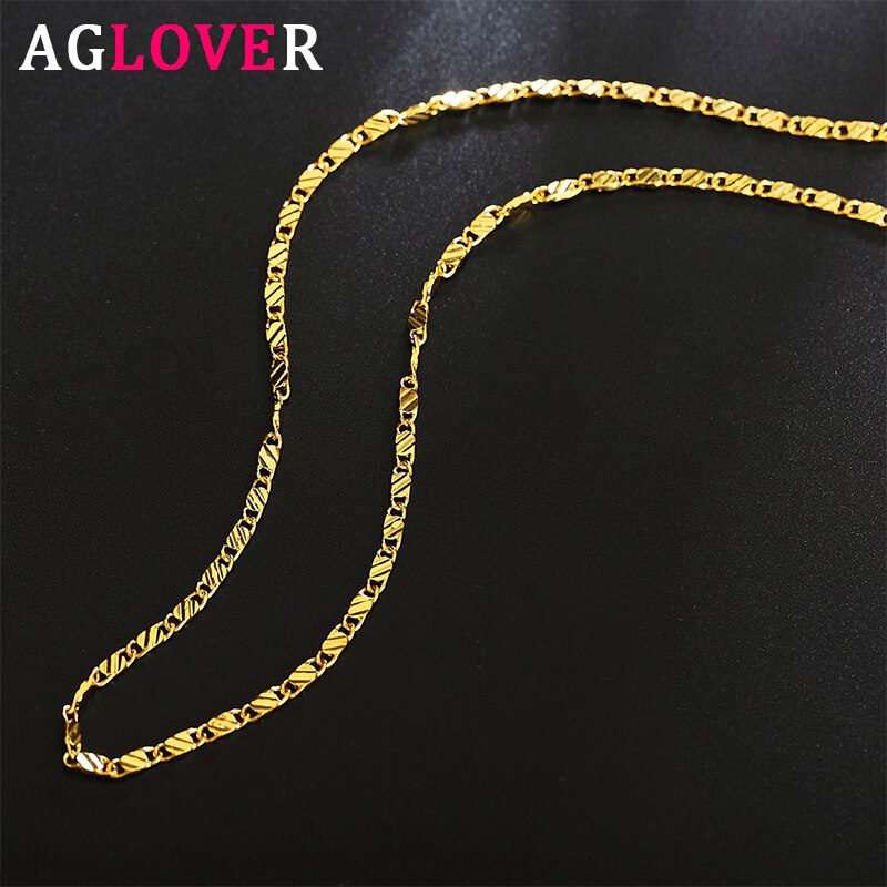 AGLOVER 925 Sterling Silver 16/18/20/22/24/26/28/30 Inch Gold Long Chain Necklace For Woman And Man Charm Jewelry