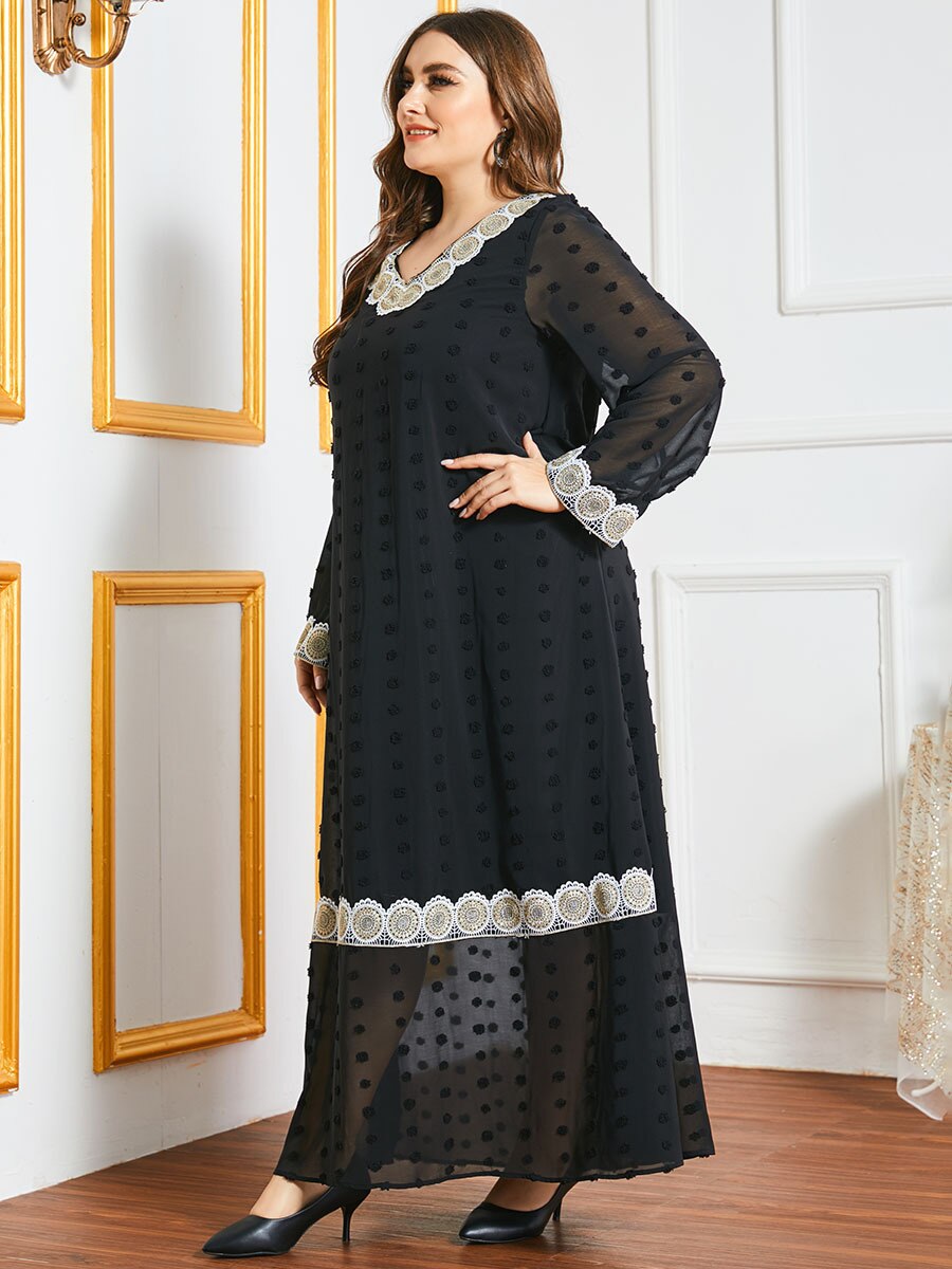 Vestido de encaje de gasa de manga larga para primavera y verano, Abaya bordado, Dubai, Turquía, musulmán, caftán Maxi,