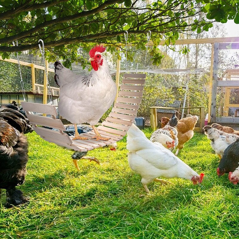 Chicken Toys for Hens Large Birds Wooden Swing Perch Toy for Roosting Natural Wood Ladder with Hook and Hanging Chain