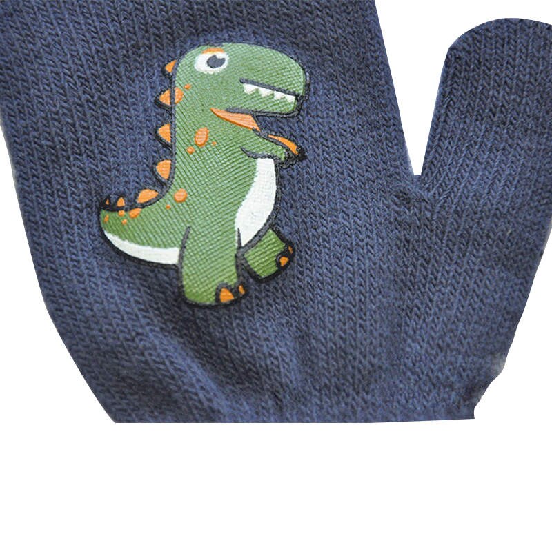 Balleenshiny crianças inverno ao ar livre esportes luvas quentes impresso pequeno padrão dinossauro luvas de malha para 1-5y crianças luvas