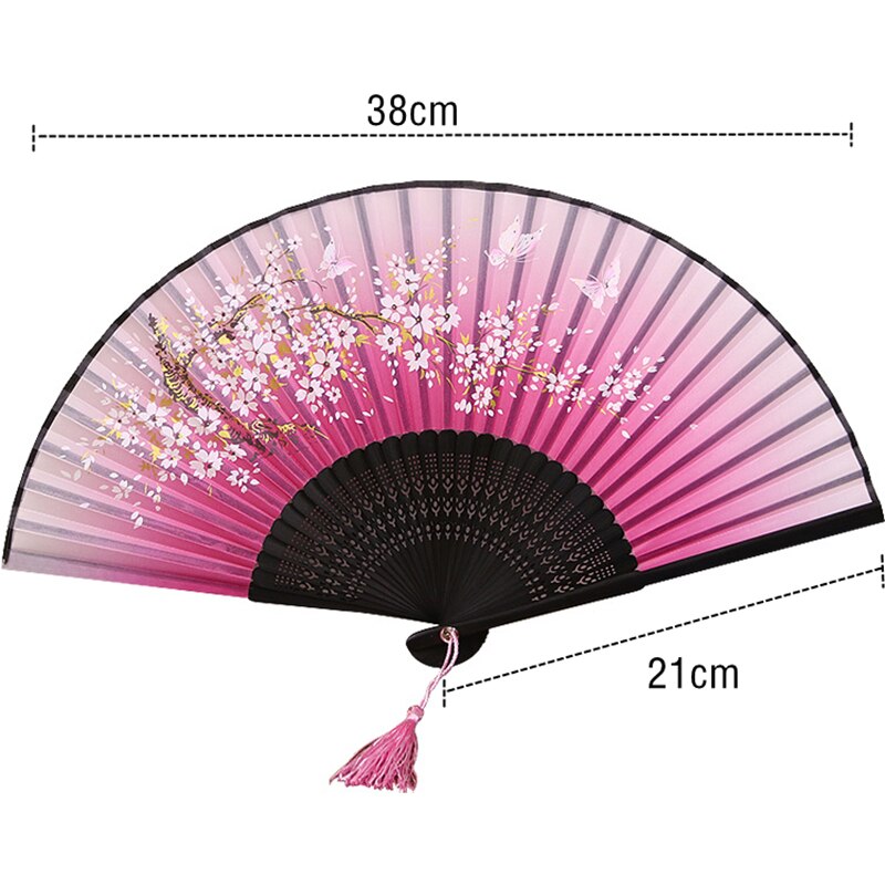 Chinese Style Carved Bamboo Craft Fan Two Sections Folding Silk Cloth Hand Fans Handmade Home Decoration