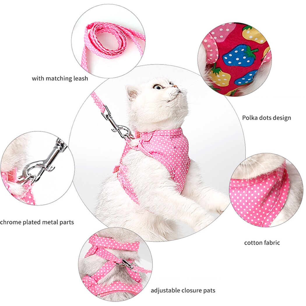 Adjustable Cat Harness Vest Walking Lead Leash Kitten Collar Cotton Harness Cat Walking Jacket For Small Cat Pet