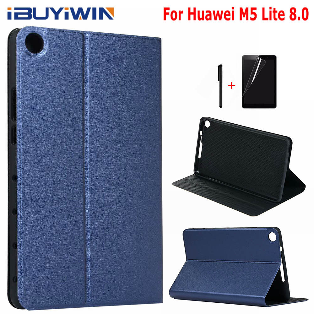 iBuyiWin Premium PU Leather Case for Huawei MediaPad M5 Lite 8.0 JDN2-AL00/W09 8.0" Tablet Funda Capa Silicone Cover+Film+Pen