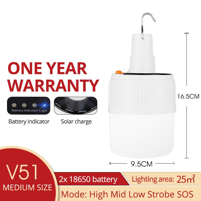 SHENYU-Lámpara solar recargable para bombilla LED con mando a distancia, lámpara portátil recargable por energía solar, control remoto, luz nocturna de emergencia, para exterior, camping: Mid size - solar