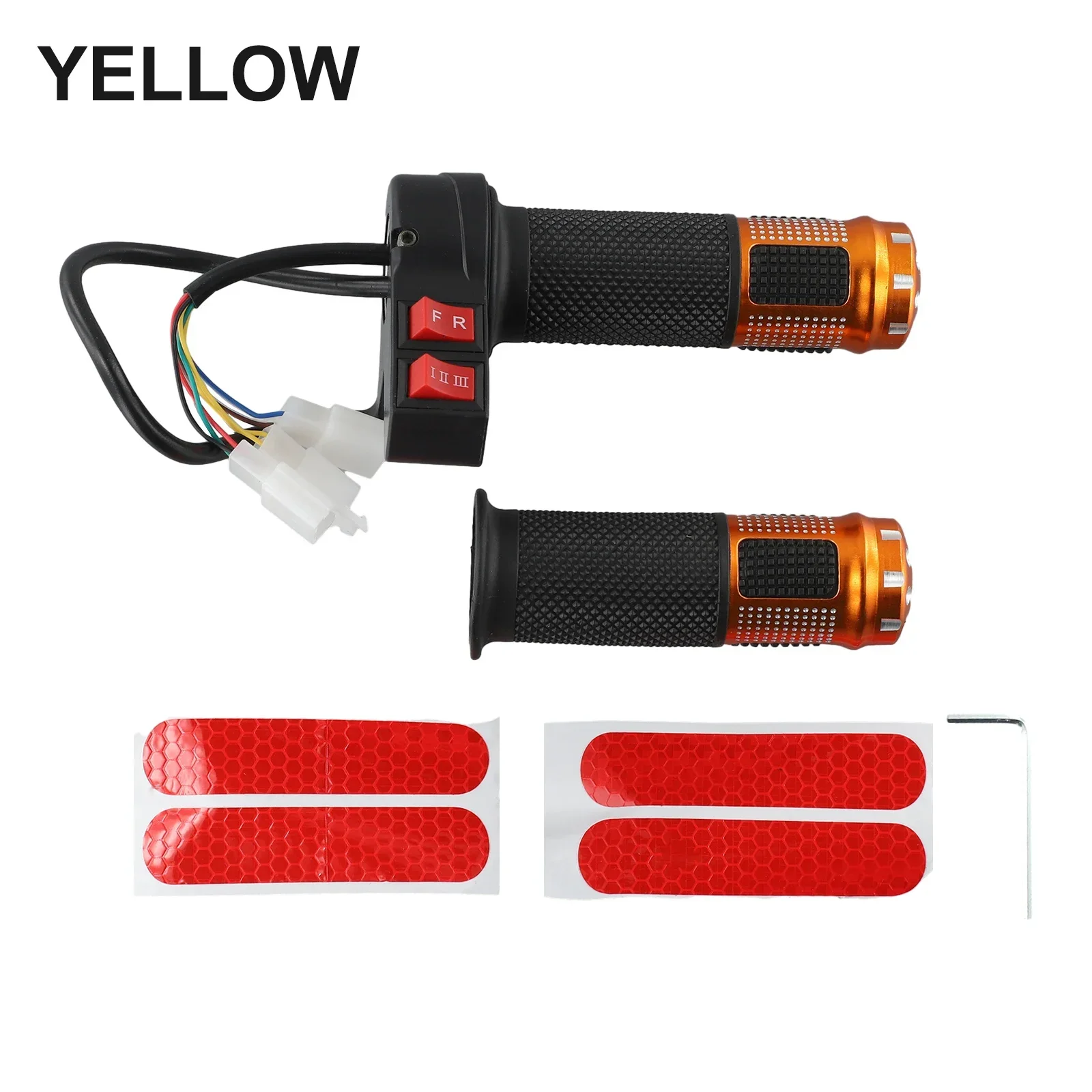 Electric Bicycle E-Bike Throttle Handle Tricycle Accelerator Forward Backward 3 Speeds Throttle Grip Handlebar Throttle Handle: light yellow