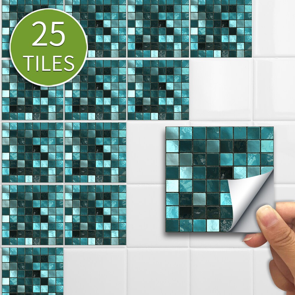 Mosaik kakel väggdekaler retro självhäftande vattentät stänkskydd gör det själv kök badrum hem väggdekaler vinyl 3d: Grön mosaik / 10 x 10 cmx 25 st