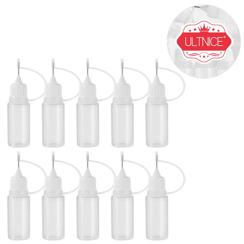 Ultnice 10 stk 10ml nålespids limflasker flydende nåleflasker applikator diy tomme flasker til hjemmearbejdspladsen (hvid)