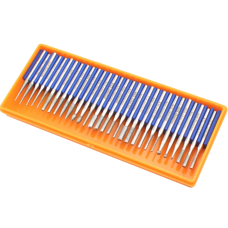 Shgo  -30 stuks diamant slijpkopset met gecoate freesfrezen, roterende gereedschapsbit met korrel 120, schacht 3mm , 1/8 inch voor dremel-gereedschap