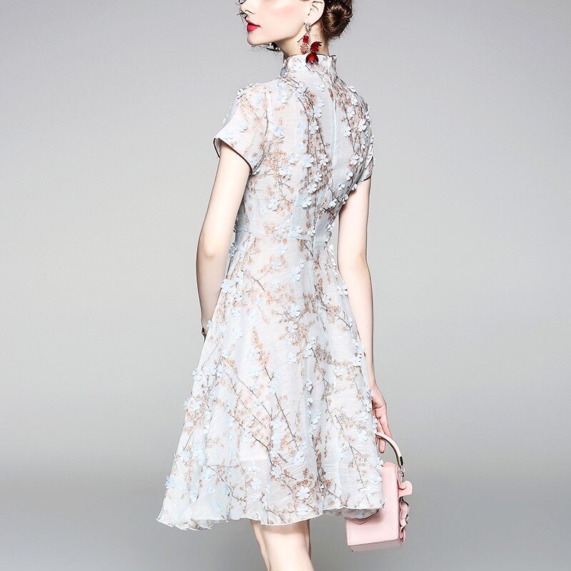 Chinese style summer dress handmade flower modern Qipao