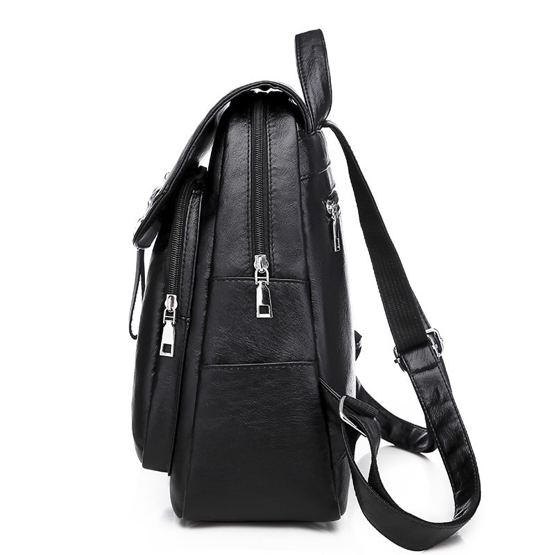 Glidelås dame ryggsekker mochila kvinnelige reiseryggsekker svart skinn skolevesker for tenåringsjenter laptop packback