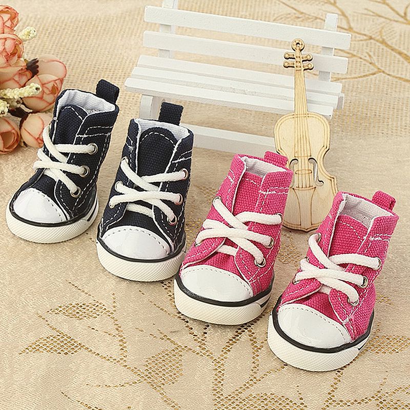 4PCS Denim Dog Shoes Breathable Pet Dogs Canvas Shoes Teddy Boot Skidproof Outdoor Casual Canvas Puppy Sneakers Pet Products