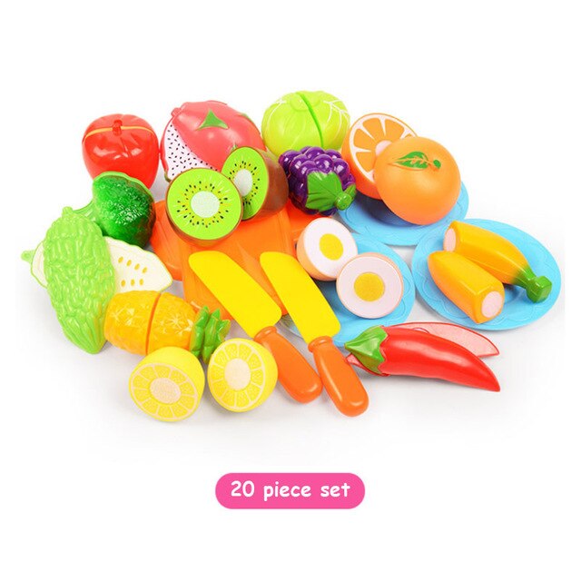 6pcs/20pcs/37pcs/set fruit toys Housekeeping Toys education toys for baby color random surwish plastic fruit vegetables cut toys: 20pcs as picture