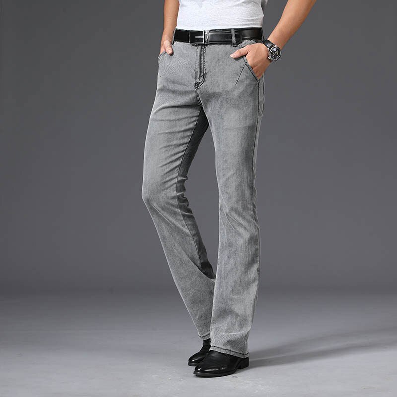 Zomer Dunne Micro Flared Jeans Mannen Boot Cut Denim Broek Koord Stretch Taille Ademend Mannelijke Mode Grijze Broek
