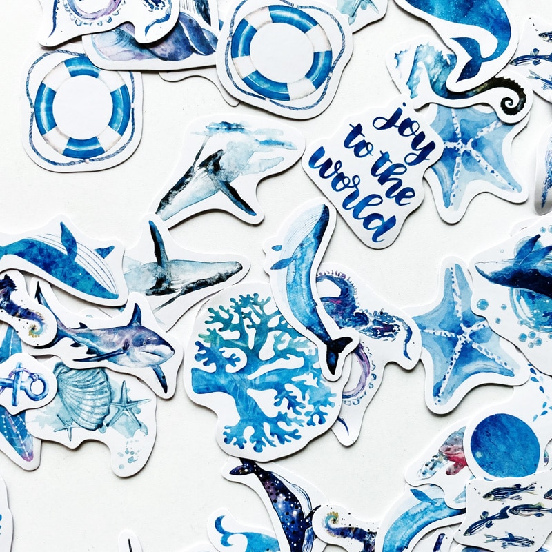 50 pcs/Pack Cute Sea Creature Shell Whale Paper Stickers DIY Decorative Sealing Paste Stick Label Stationery Kids