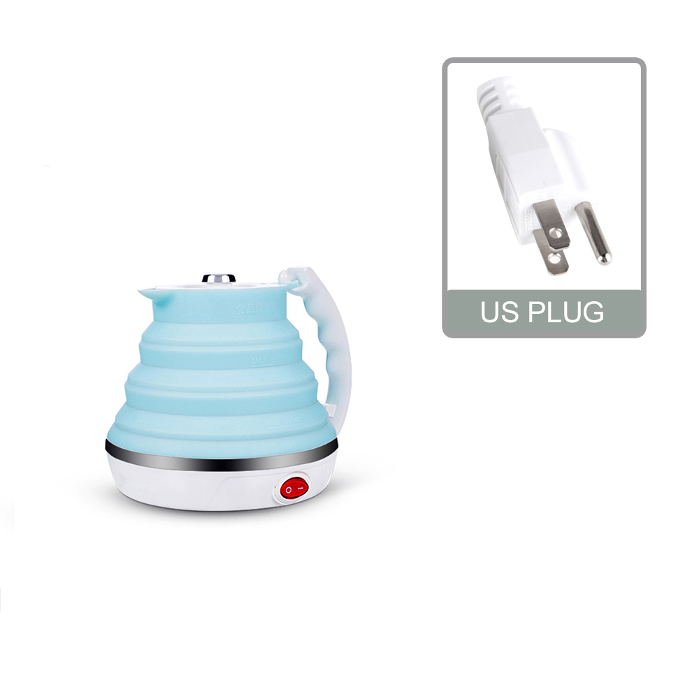 Bouilloire électrique colorée 600ML grande capacité bouilloire pliante Portable et pliable bouilloire électrique pour sortant et voyage: Blue US plug